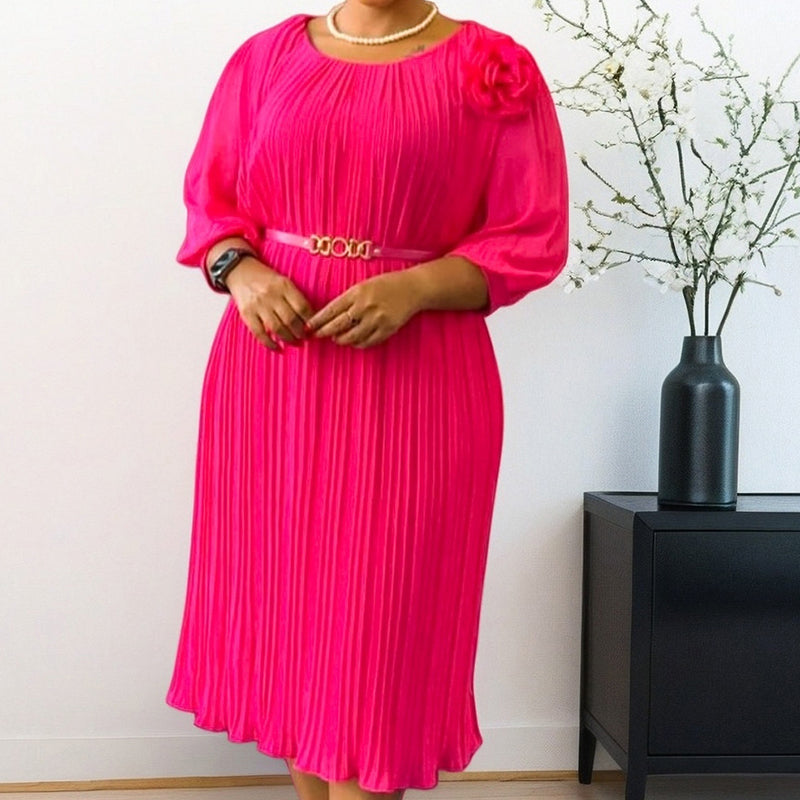 Brythia™ | Pleated Belted Midi Dress