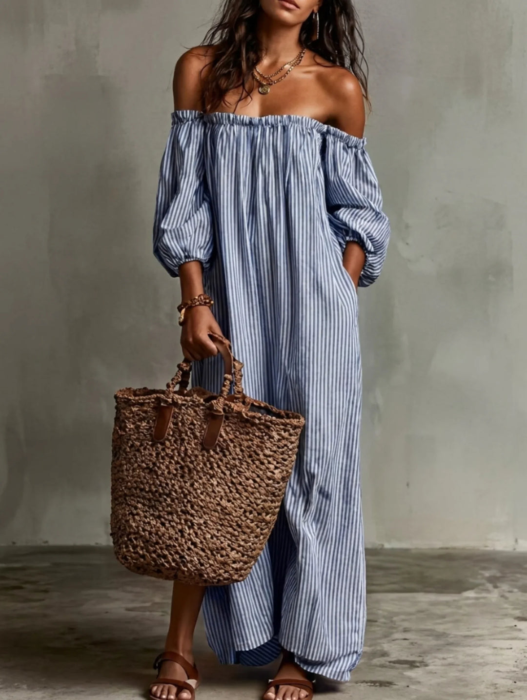 Elena | Flowing maxi dress with off-the-shoulder neckline