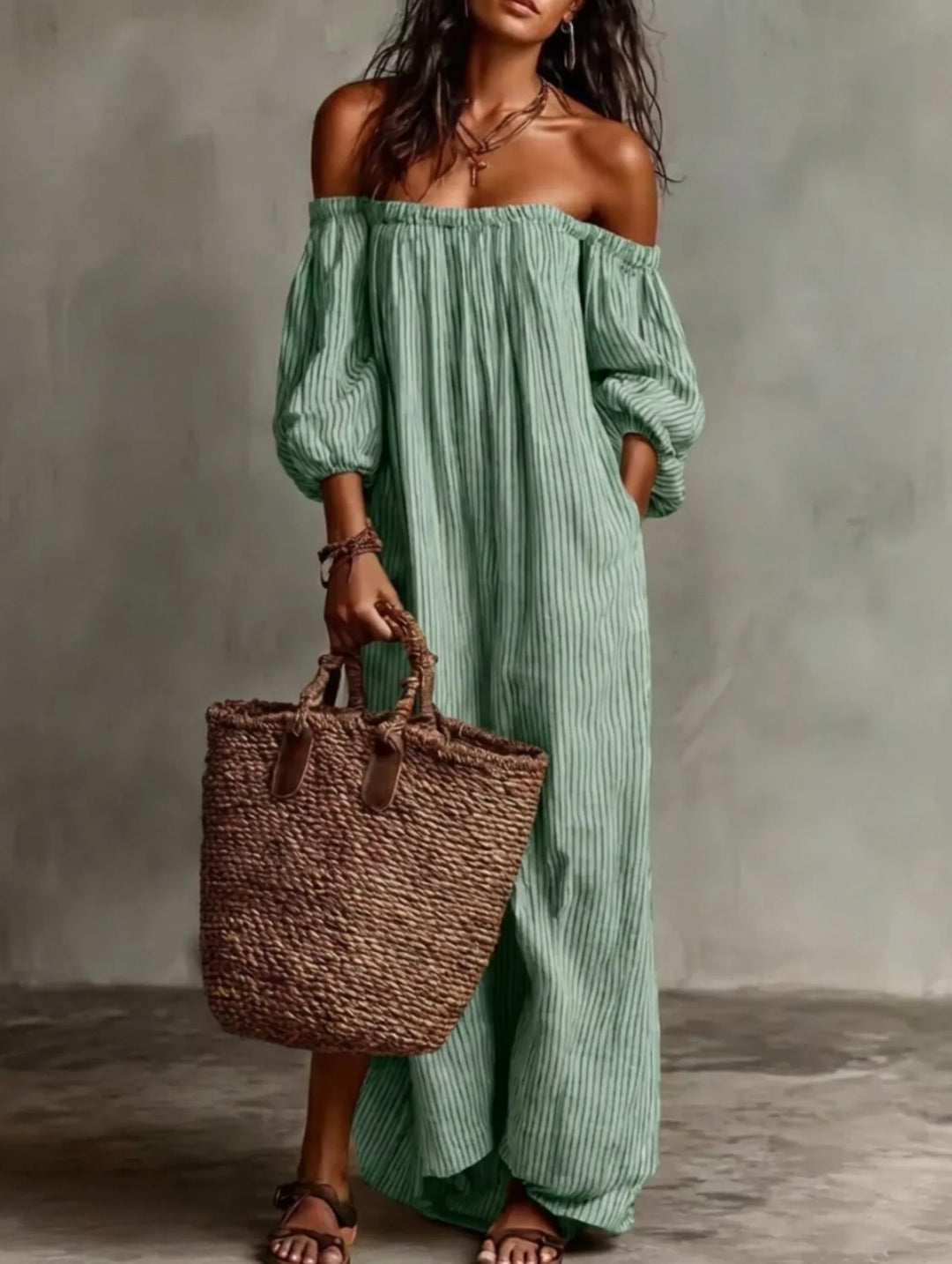 Elena | Flowing maxi dress with off-the-shoulder neckline