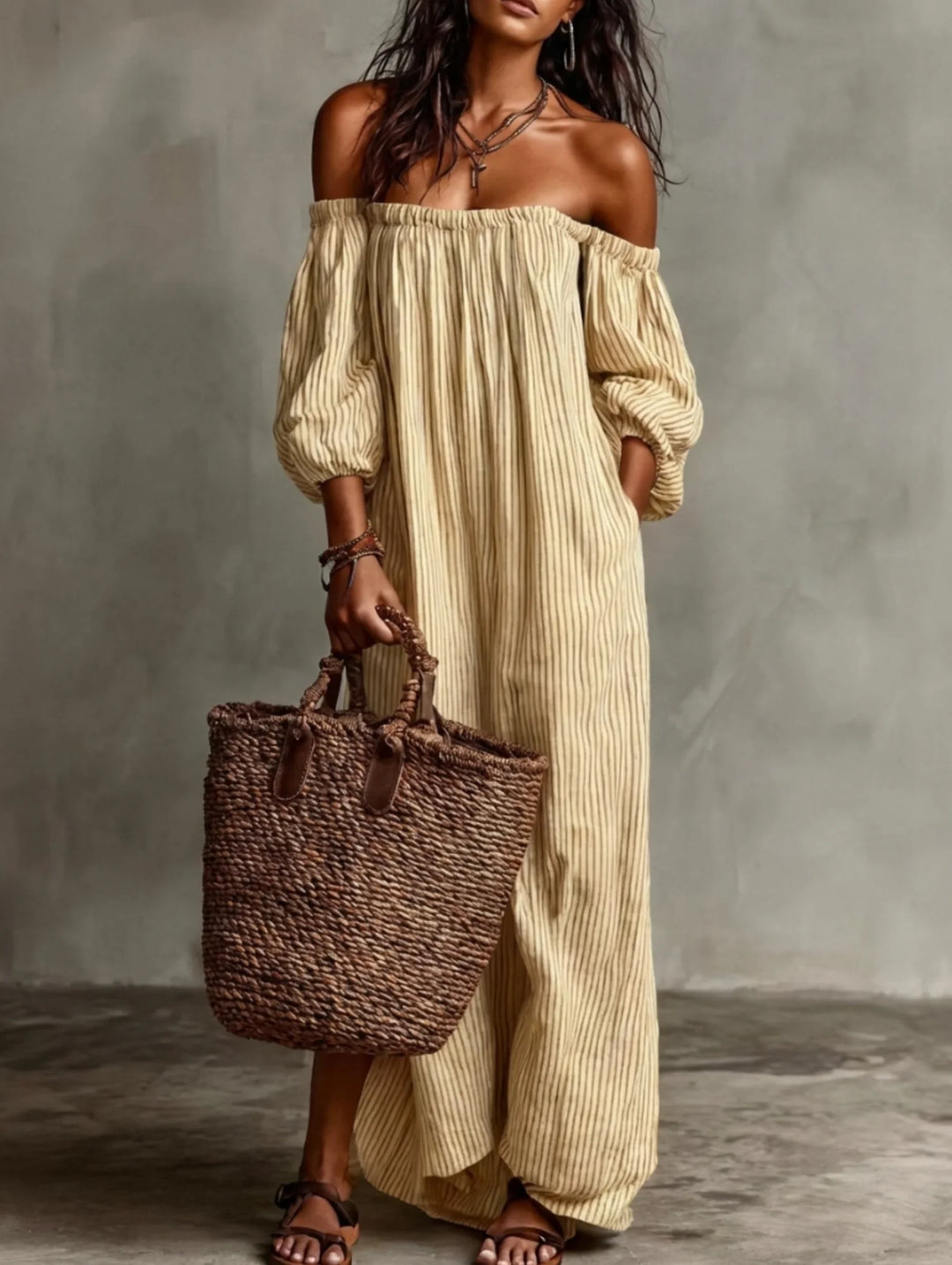 Elena | Flowing maxi dress with off-the-shoulder neckline