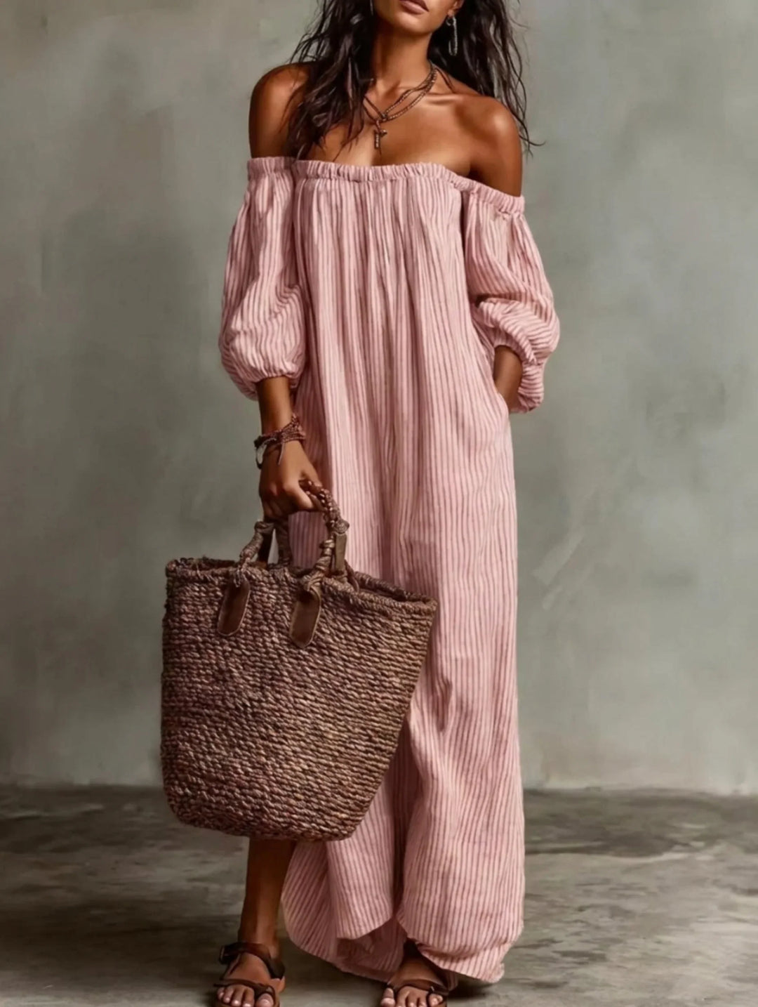 Elena | Flowing maxi dress with off-the-shoulder neckline